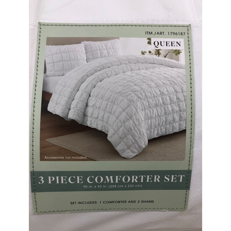 Queen, White, Laurel 3-piece Puff Comforter Set