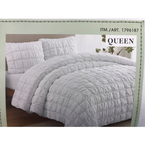 Queen, White, Laurel 3-piece Puff Comforter Set