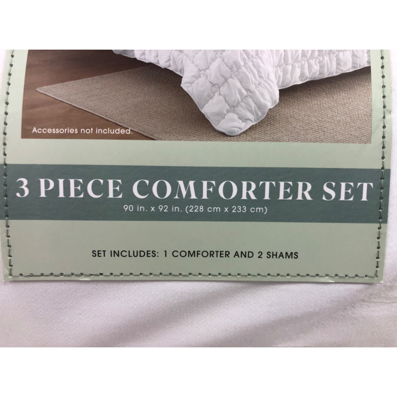 Queen, White, Laurel 3-piece Puff Comforter Set