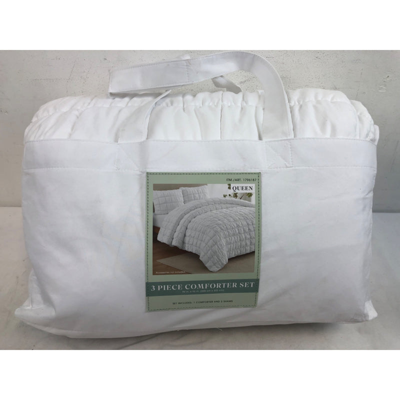 Queen, White, Laurel 3-piece Puff Comforter Set