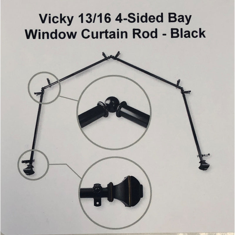 Vicky 13/16 4-Sided Bay Window Curtain Rod - Black