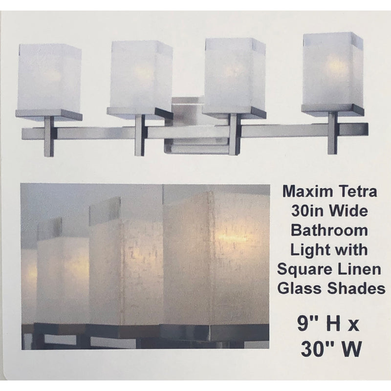 Maxim Tetra 30in Wide Bathroom Light with Square Linen Glass Shades