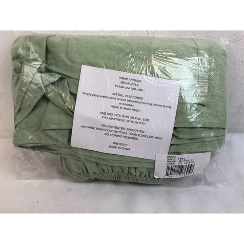 Twin/Full, Elastic Bed Wrap Ruffle Bed Skirt, Green