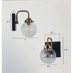 Black Gold 1-Light Globe Glass Wall Sconce, 4.7in L x 7in W x 7.5in H