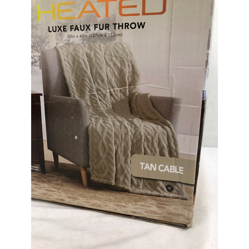 Tan, Berkshire Life Heated Throw. 50in x 60in