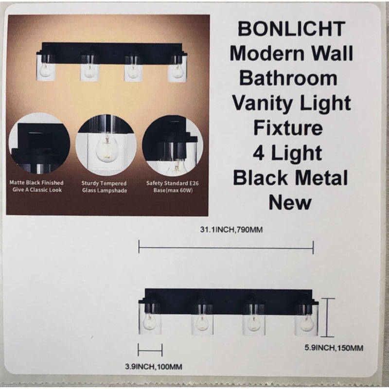 BONLICHT Modern Wall Bathroom Vanity Light Fixture 4 Light Black Metal