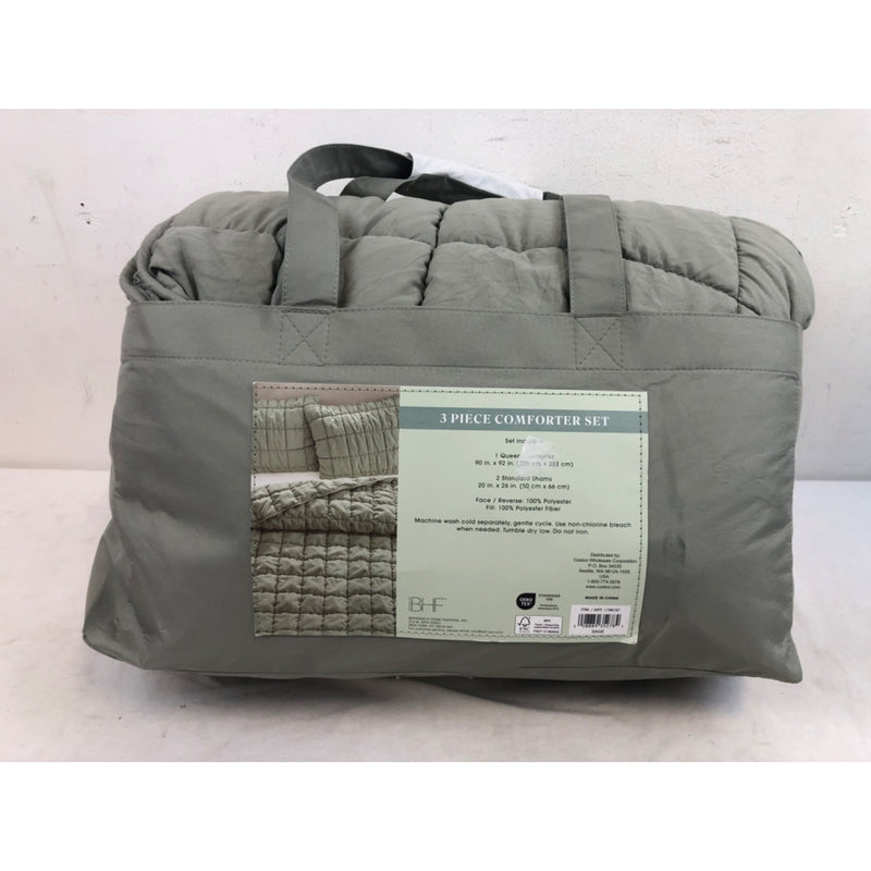 Queen, Sage Green, Laurel 3-piece Puff Comforter Set