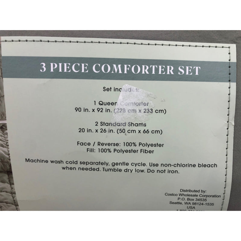 Queen, Sage Green, Laurel 3-piece Puff Comforter Set
