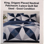 King, Origami Pieced Nautical Patchwork 3-piece Quilt Set