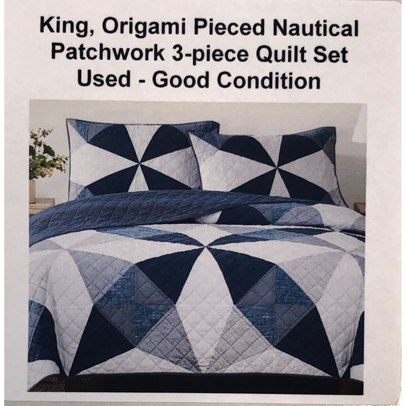 King, Origami Pieced Nautical Patchwork 3-piece Quilt Set