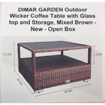 DIMAR GARDEN Outdoor Wicker Coffee Table with Glass top and Storage, Mixed Brown
