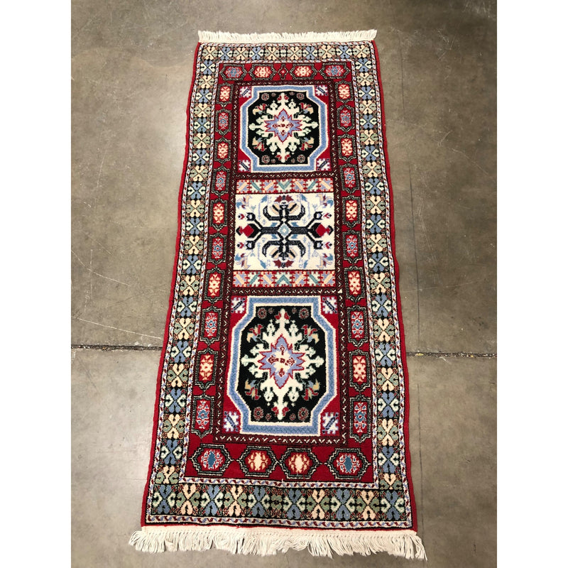 Vintage Kazak Handmade Oriental Geometric Runner Rug, 6ft5in x 2ft6in