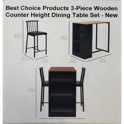 Best Choice Products 3-Piece Wooden Counter Height Dining Table Set