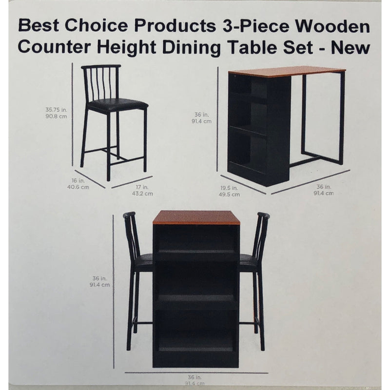 Best Choice Products 3-Piece Wooden Counter Height Dining Table Set