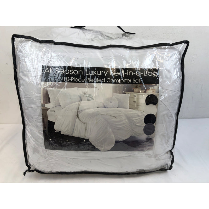 Elegant Comfort Solid Print Washable Comforter Sets, Full, White, 10-Piece