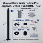 Muzata Black Cable Railing Post 42x2x2in, Drilled PS02 BH4L
