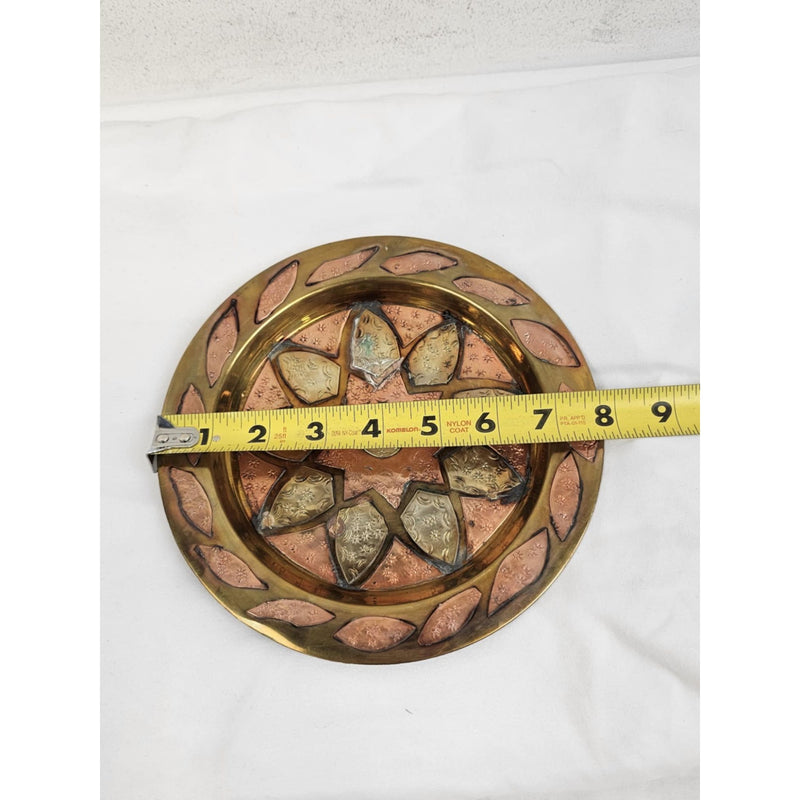 Vintage Brass Handcrafted Artisan Wall Plate - 8 Point Copper & Tin