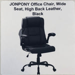 JONPONY Office Chair, Wide Seat, High Back Leather, Black