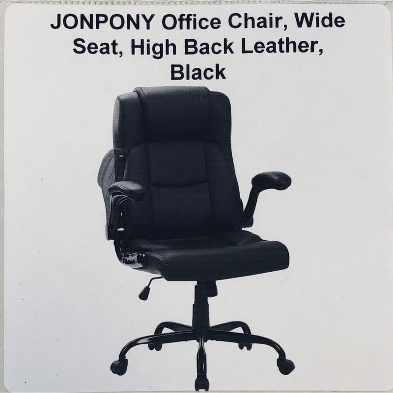 JONPONY Office Chair, Wide Seat, High Back Leather, Black