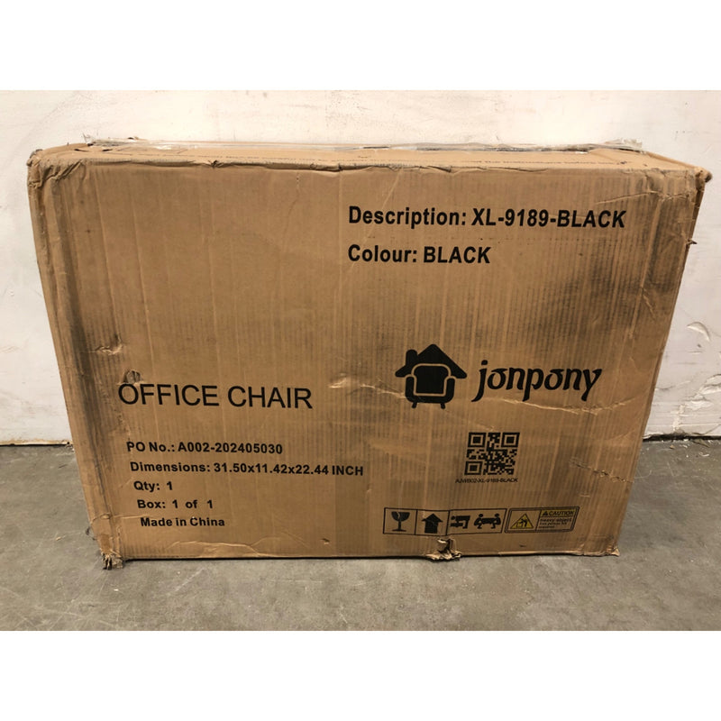 JONPONY Office Chair, Wide Seat, High Back Leather, Black