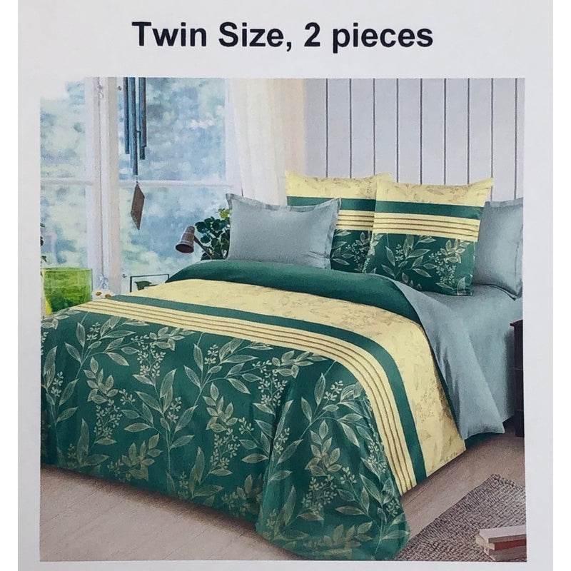 Twin, Wellco Comforter Set 2 Piece All Season Bed Set, Gold Leaves, Green