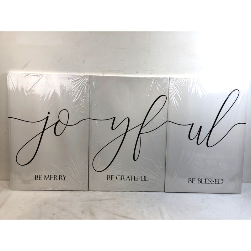 3pc Prints Joyful Wall Art Be Merry Grateful Blessed Poster Canvas, 16in x 24in