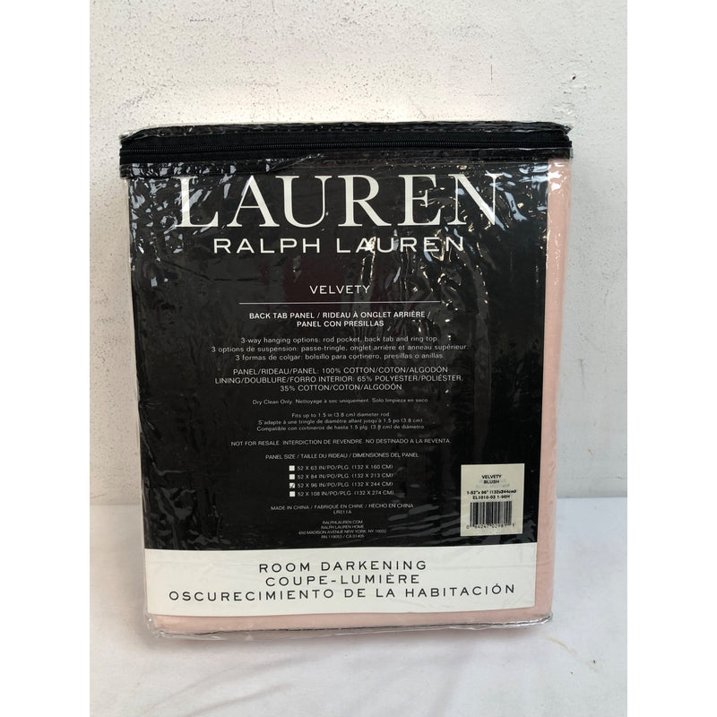 Pink, Lauren Ralph Lauren Velvety Back Tab/Rod Pocket Curtain Panel, 52in x 96in