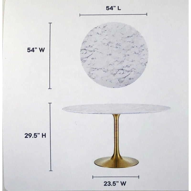 Modway Lippa 54in Round Artificial Marble Dining Table in Gold White