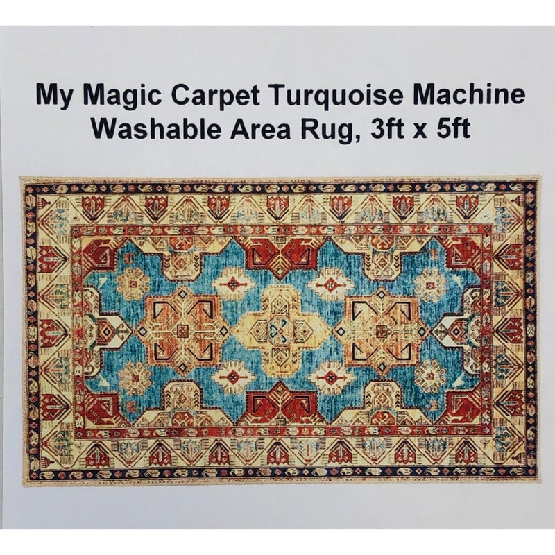 My Magic Carpet Turquoise Machine Washable Area Rug, 3ft x 5ft
