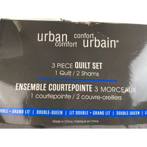 Queen, Urban Comfort 3 Piece Quilt Set Gray/Light Gray