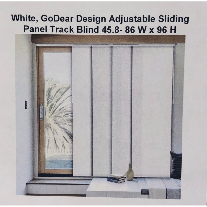 White, GoDear Design Adjustable Sliding Panel Track Blind 45.8- 86 W x 96 H