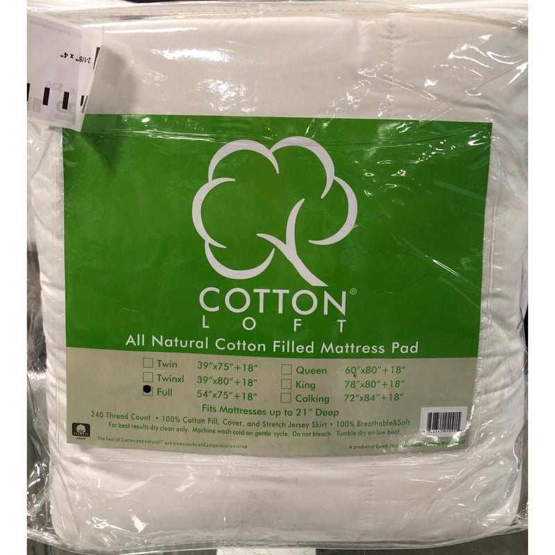 Full, Cottonpure Self-Cooling Sustainable Cotton Mattress Pad - White