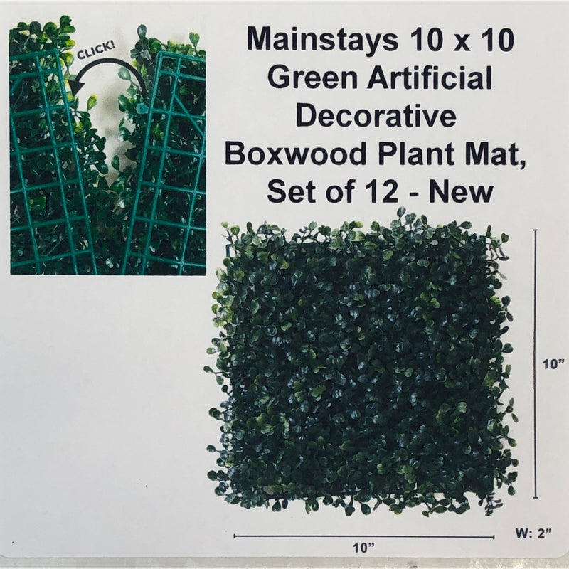 Mainstays 10 x 10 Green Artificial Decorative Boxwood Plant Mat, Set of 12