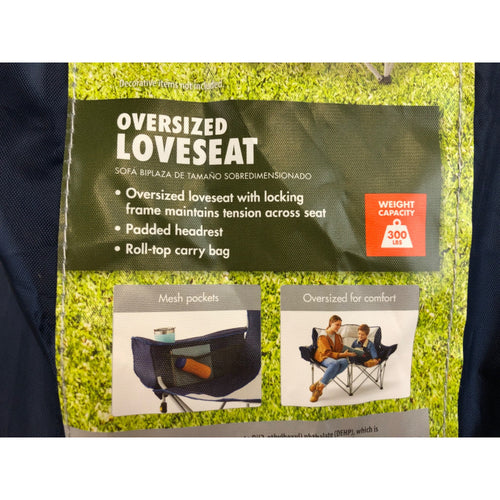 Ozark Trail 2 Person Loveseat Camping Chair, Blue and Gray, Adult