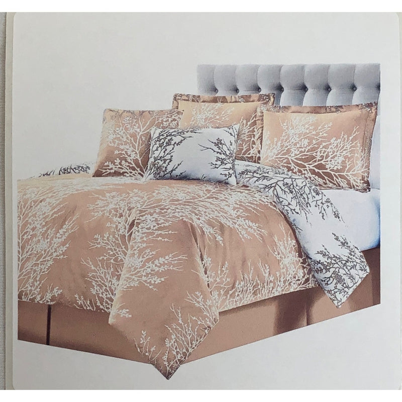 Queen, Collections Etc Elegant 6-Piece Reversible Foliage Comforter Set, Taupe