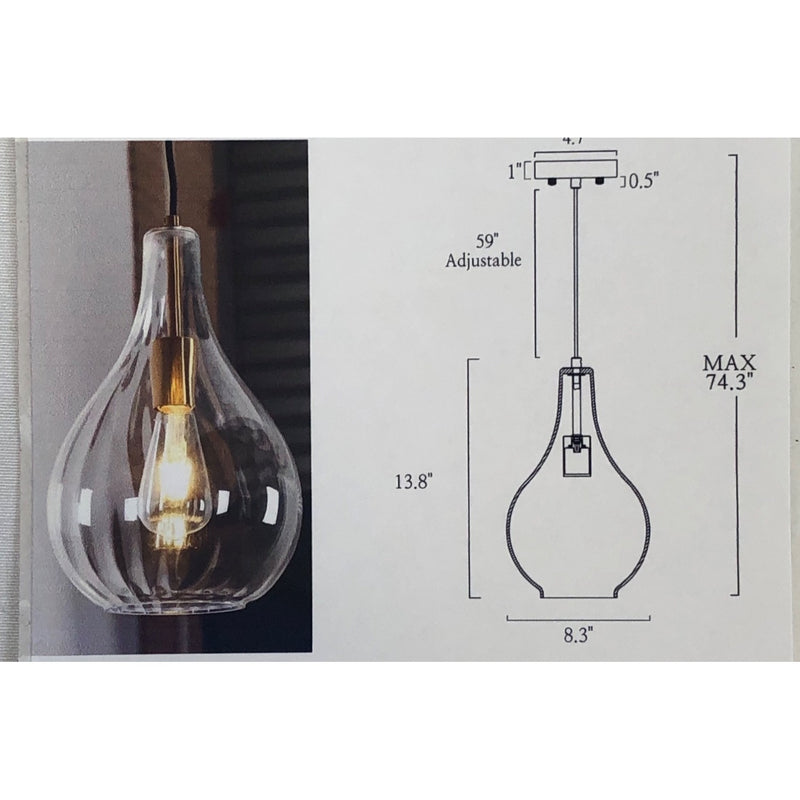 Coria Modern Farmhouse Large Glass Ripple Flute Pendant Light
