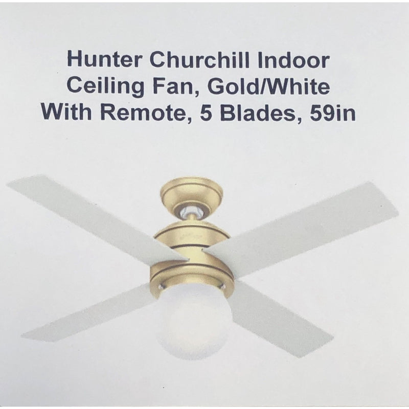 Hunter Churchill Indoor Ceiling Fan, Gold/White With Remote, 5 Blades, 59in