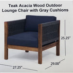 Teak Acacia Wood Outdoor Lounge Chair with Gray Cushions