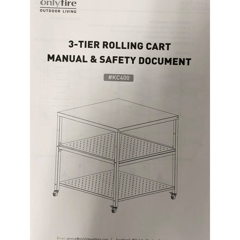 Only Fire Outdoor Living 3 Tier Rolling Kitchen Cart, 32in Square