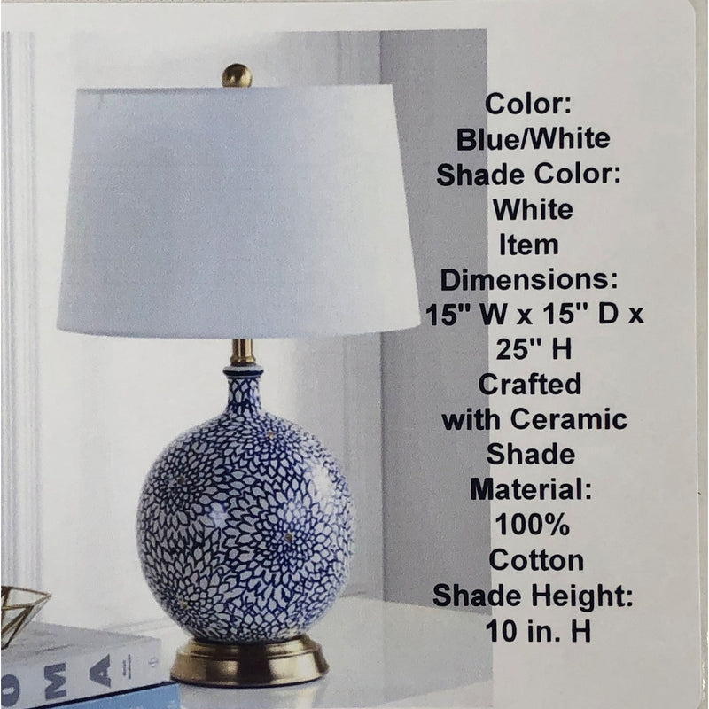 SAFAVIEH Orianna Modern Floral 25 in. H Table Lamp, Blue/White