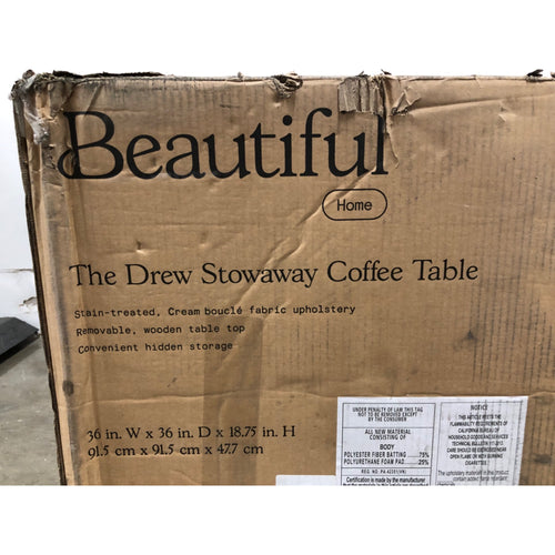 Beautiful Drew Stowaway Coffee Table with Storage by Drew Barrymore, Cream