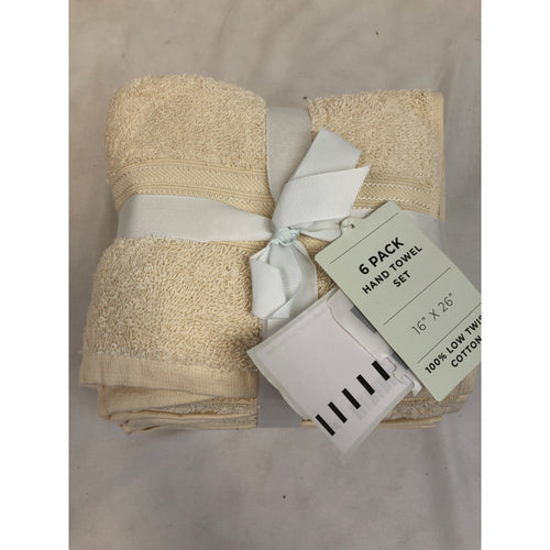 Great Bay Home Cotton Hotel and Spa Quality Quick-Dry 6 Hand Towel Set, Ivory