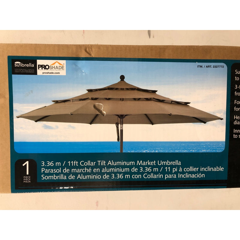 ProShade 11ft Solar LED Aluminum Umbrella with Tilt, Mushroom Beige