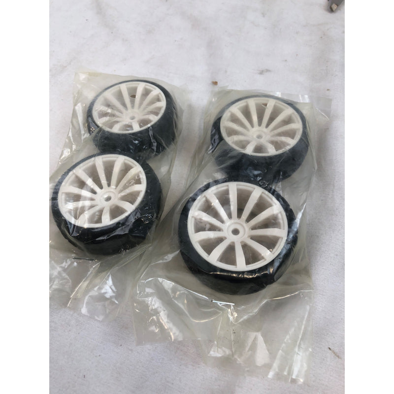 Set of 4 RC Rubber Tires, 12mm Hex, 10 Spoke, 2in White Rims, 2.5in Tires