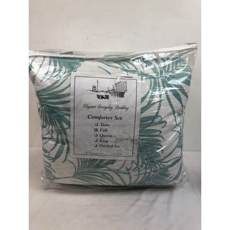 Full, Trinidad Seafoam Color Tropical Leaves Comforter Set