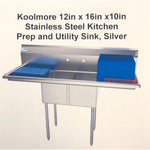 Koolmore 12in x 16in x10in Stainless Steel Kitchen Prep and Utility Sink, Silver