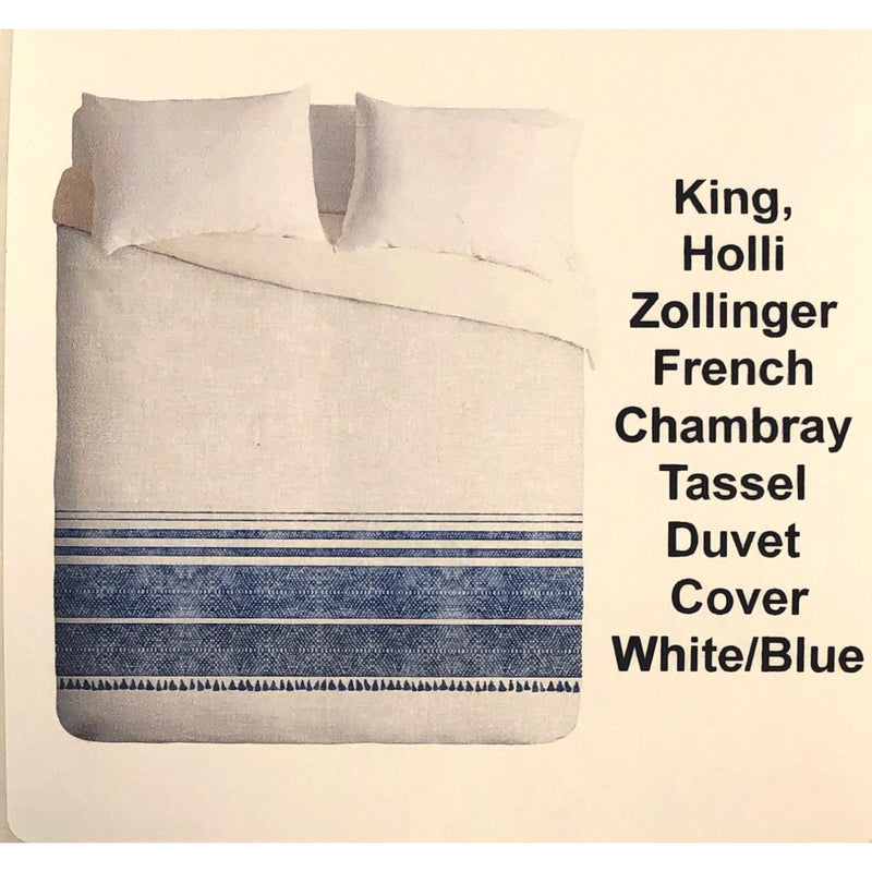 King, Holli Zollinger French Chambray Tassel Duvet Cover White/Blue