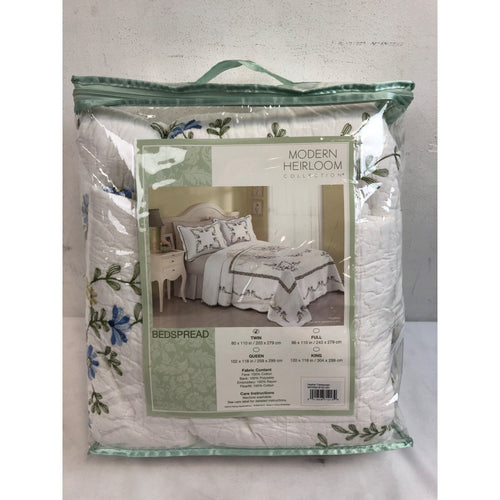 Twin, Porch and Den Isaac Floral Motif White Cotton Oversized Bedspread