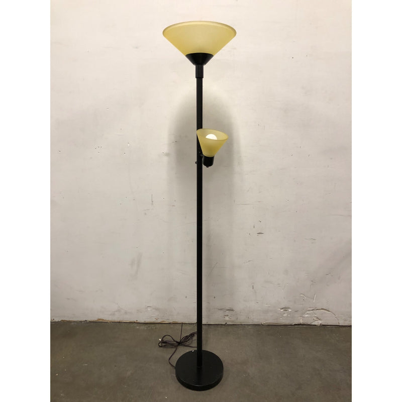 Torchiere Floor Lamp with Reading Light, Brown with Yellow Shades