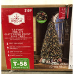 7.5 ft Pre-Lit Glittering Frost Pine Artificial Christmas Tree, 350 LED, Green